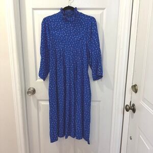Vintage Secretary Dress Size L Route One Petite Miss USA ILGWU made Blue Floral